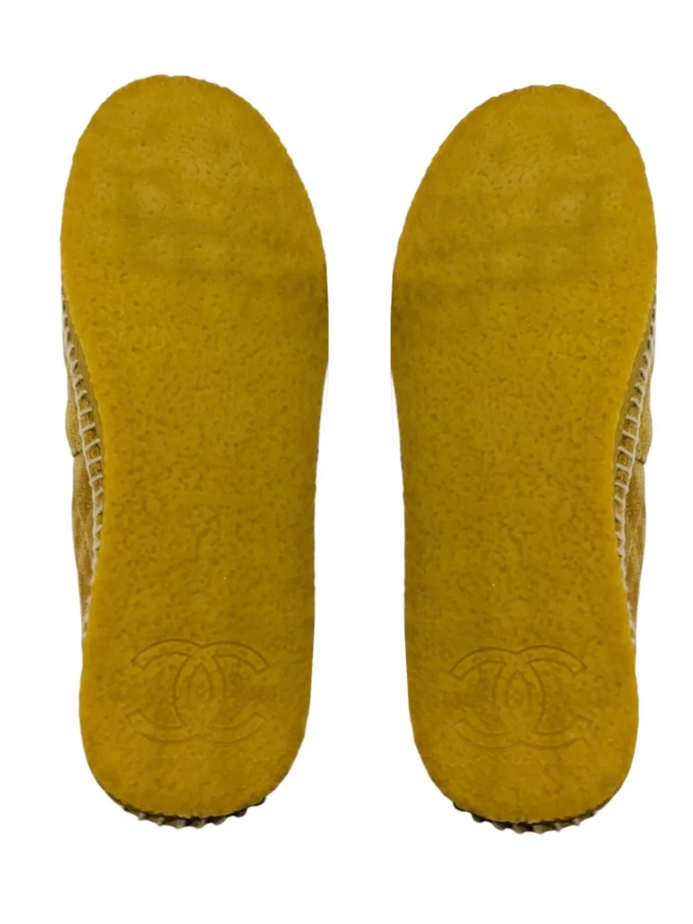 CHANEL TAN / BLACK LEATHER CAP TOE CC LOGO EMBOSSED QUILTED SUEDE ESPADRILLE FLA